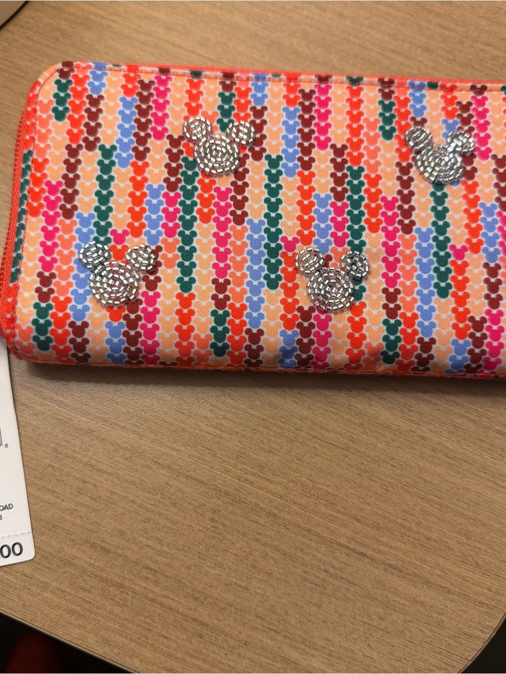 Disney Multicolor Mickey Pattern Zip Card Holder in Orange Accent